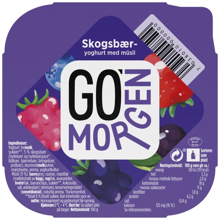 Tine Go'morgen yoghurt Skogsbær 6x190g(x)