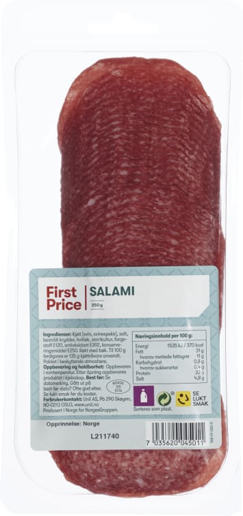 Salami skåret 9x250gr First Price