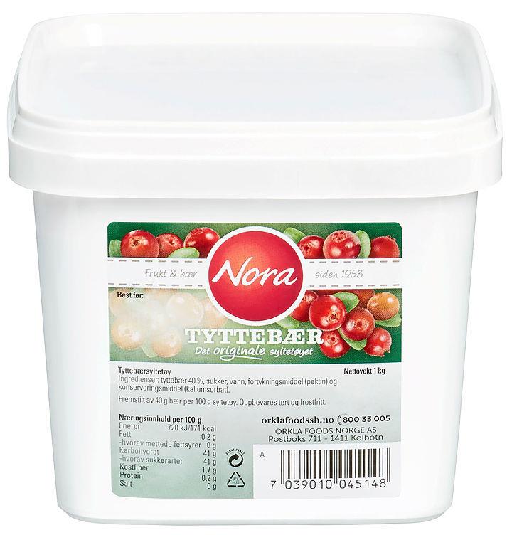 Tyttebærsyltetøy 6x1 kg Nora